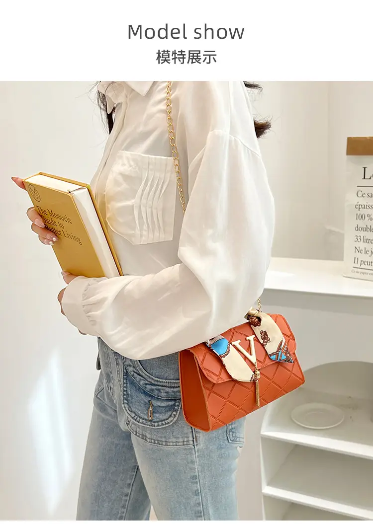 Embossed Silk Scarf Bag with Tassel Lock Chain — feature 10