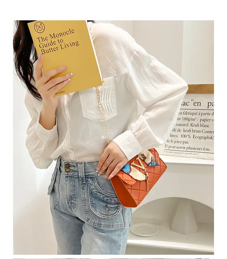 Embossed Silk Scarf Bag with Tassel Lock Chain — feature 12