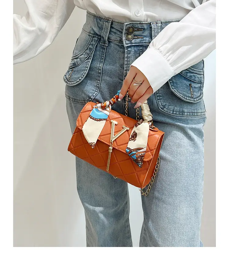 Embossed Silk Scarf Bag with Tassel Lock Chain — feature 13
