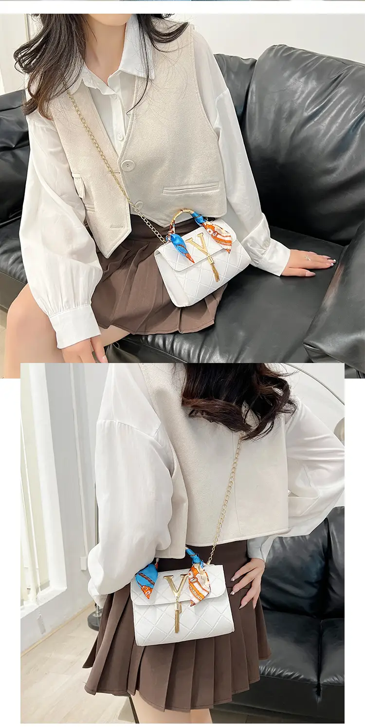 Embossed Silk Scarf Bag with Tassel Lock Chain — feature 16