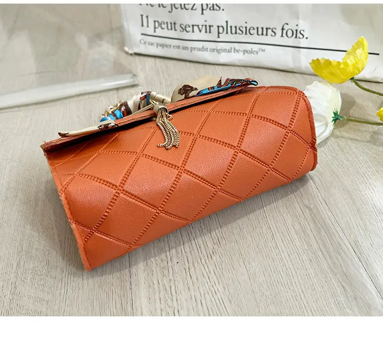Embossed Silk Scarf Bag with Tassel Lock Chain — feature 25