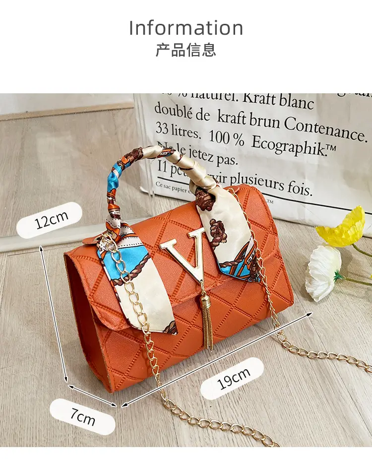 Embossed Silk Scarf Bag with Tassel Lock Chain — feature 4