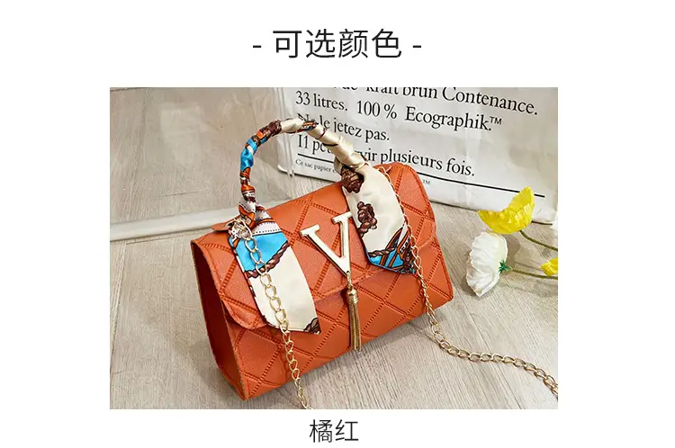 Embossed Silk Scarf Bag with Tassel Lock Chain — feature 6