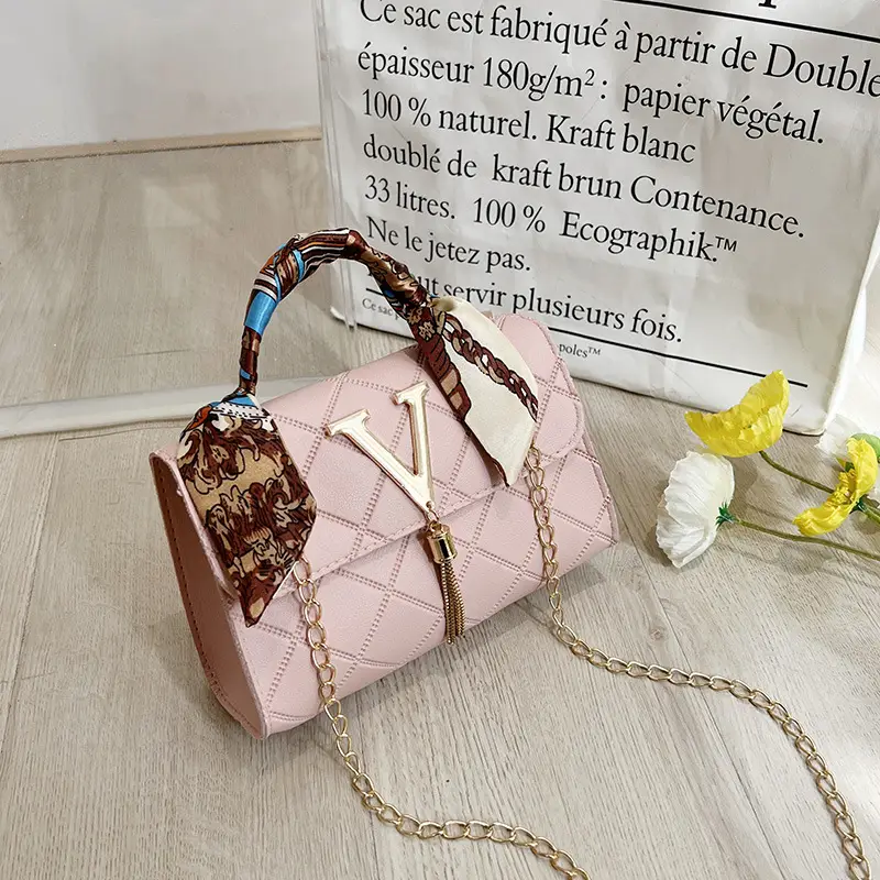 Embossed Silk Scarf Bag with Tassel Lock Chain - Image 3