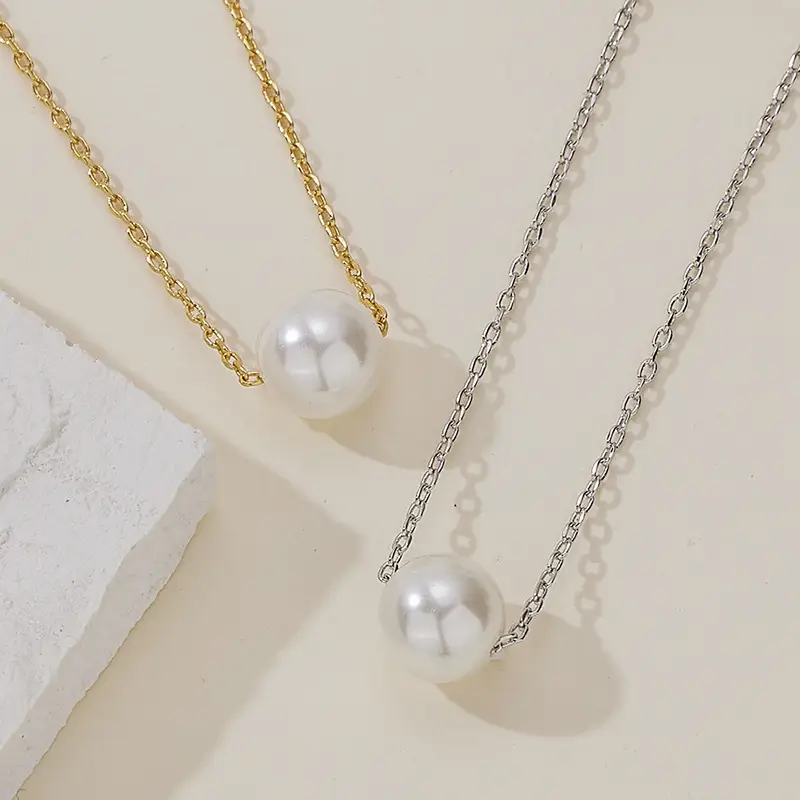 French Retro Pearl & Shell Cross Chain Necklace - Image 2
