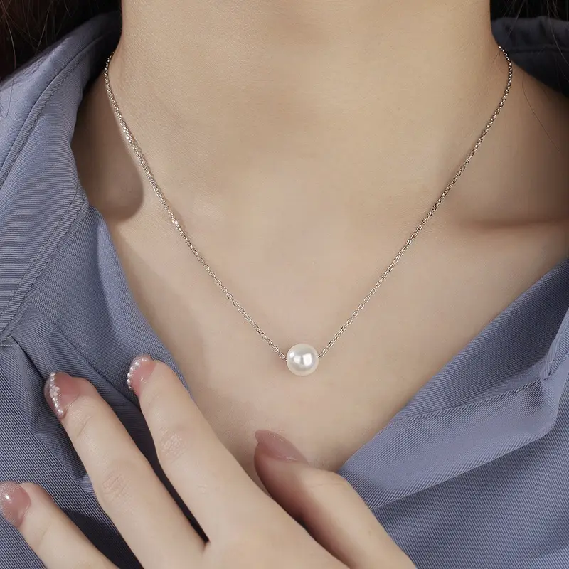 French Retro Pearl & Shell Cross Chain Necklace - Image 3
