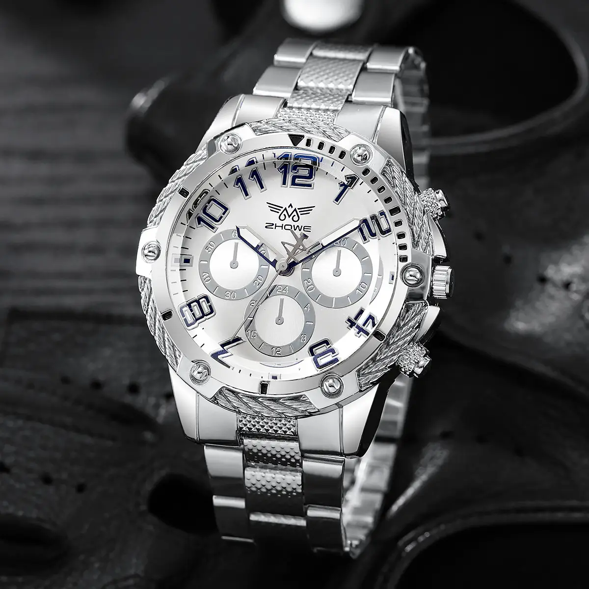 Gold Chronograph Watch for Men with Blue Dial & Three Eyes - Image 6