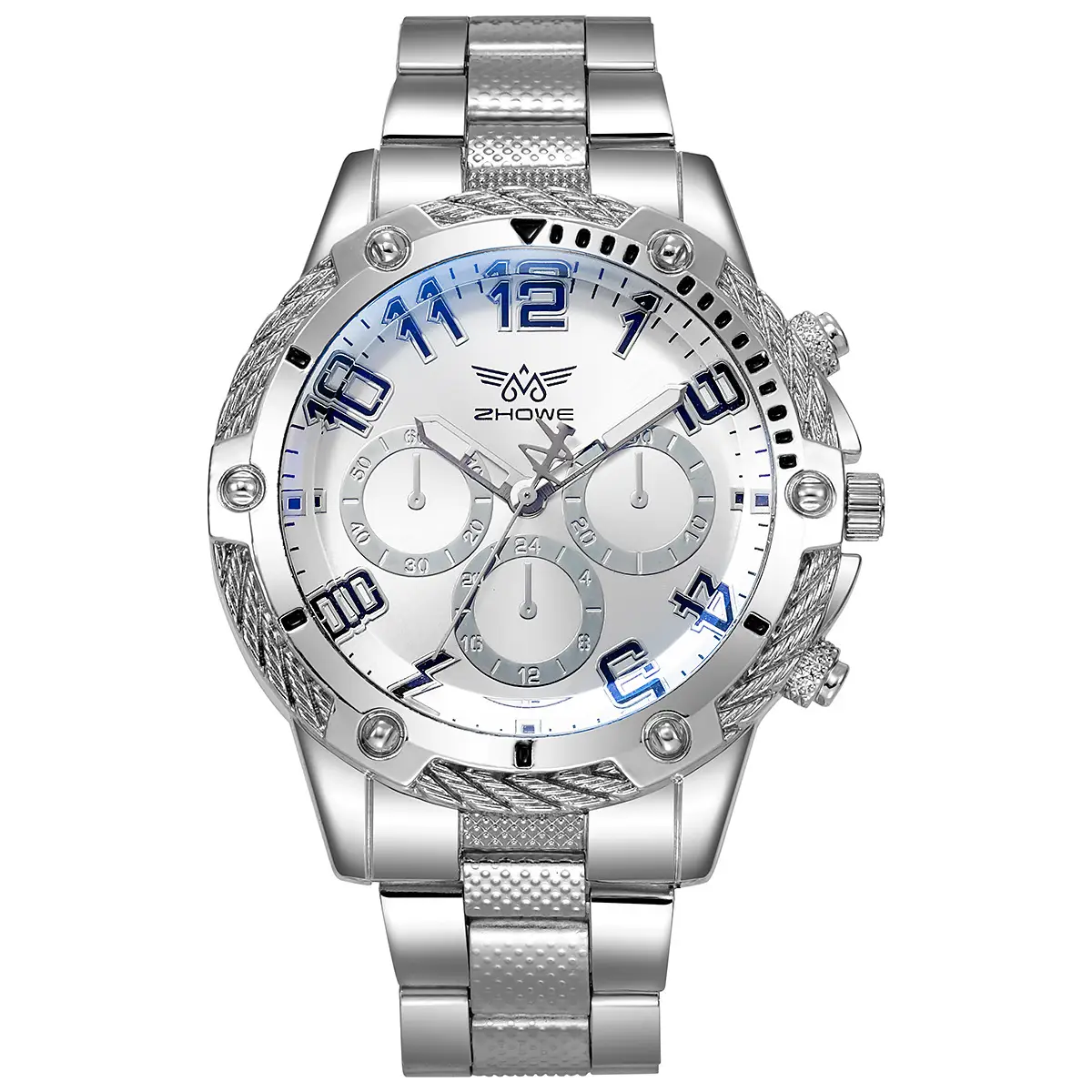 Gold Chronograph Watch for Men with Blue Dial & Three Eyes - Image 4
