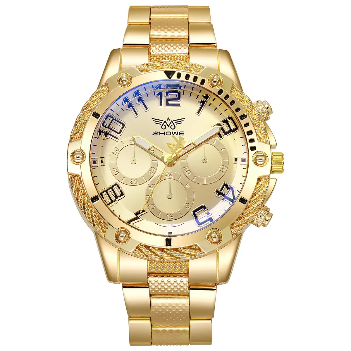 Gold Chronograph Watch for Men with Blue Dial & Three Eyes - Image 2