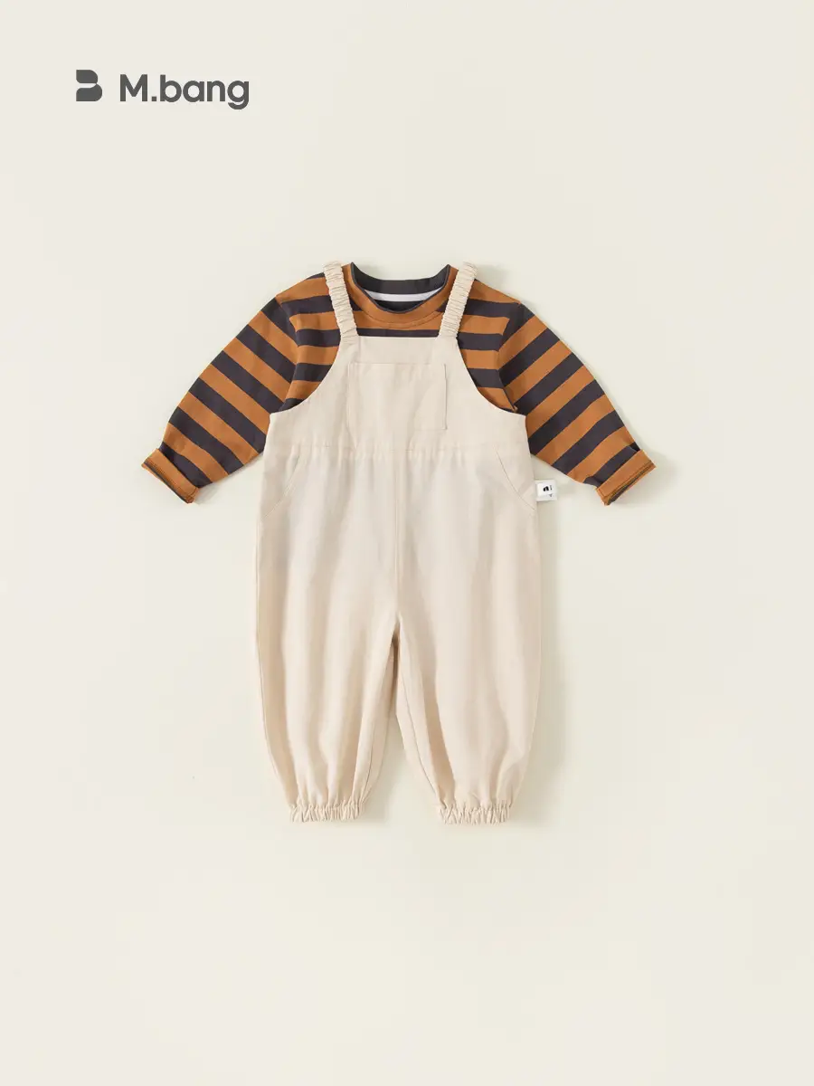 Boys Striped T-Shirt Overalls Two-Piece Set Green Orange - Image 7