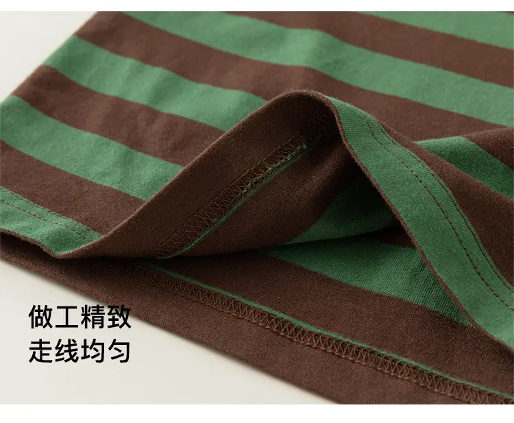 Boys Striped T-Shirt Overalls Two-Piece Set Green Orange — feature 11