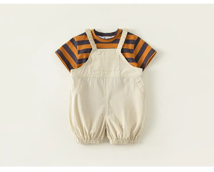 Boys Striped T-Shirt Overalls Two-Piece Set Green Orange — feature 20