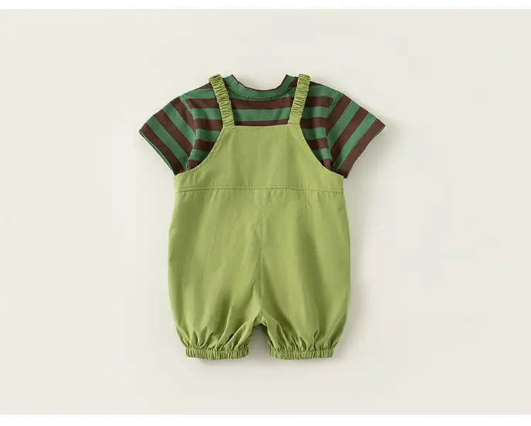 Boys Striped T-Shirt Overalls Two-Piece Set Green Orange — feature 21