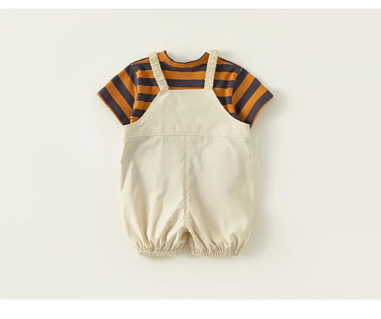 Boys Striped T-Shirt Overalls Two-Piece Set Green Orange — feature 22