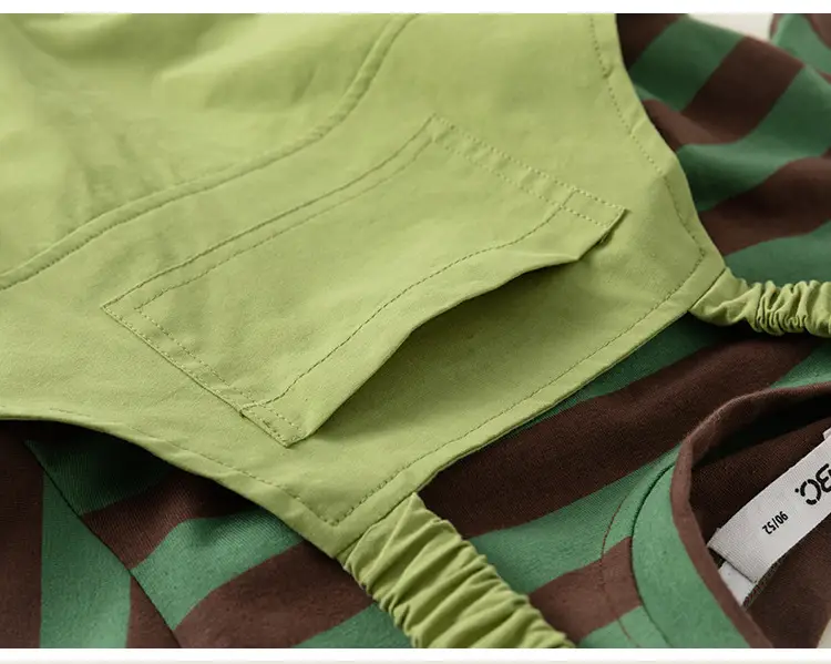 Boys Striped T-Shirt Overalls Two-Piece Set Green Orange — feature 24