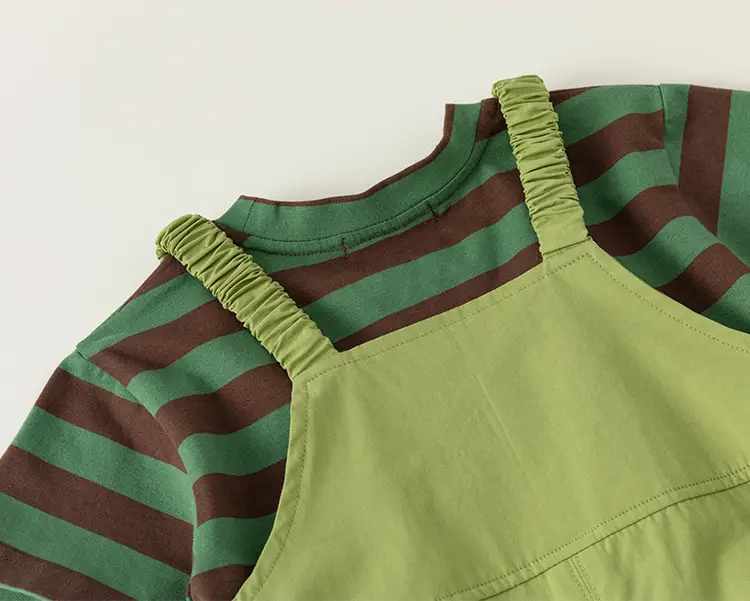 Boys Striped T-Shirt Overalls Two-Piece Set Green Orange — feature 25