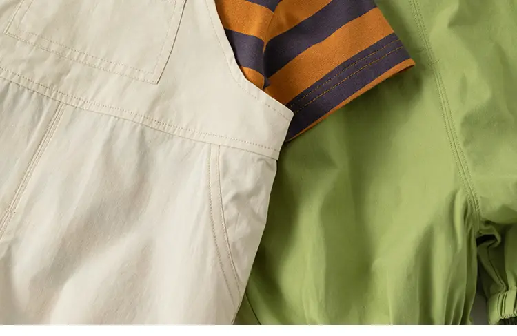 Boys Striped T-Shirt Overalls Two-Piece Set Green Orange — feature 6