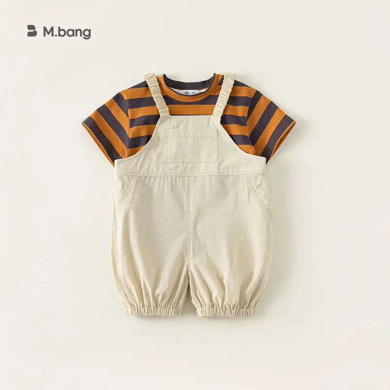 Boys Striped T-Shirt Overalls Two-Piece Set Green Orange - Image 3