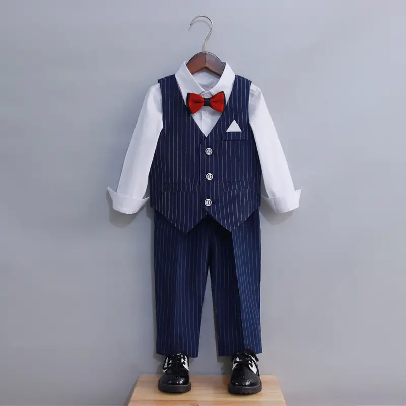 Boys Striped Vest Suit Spring Summer New Student Dress — feature 15