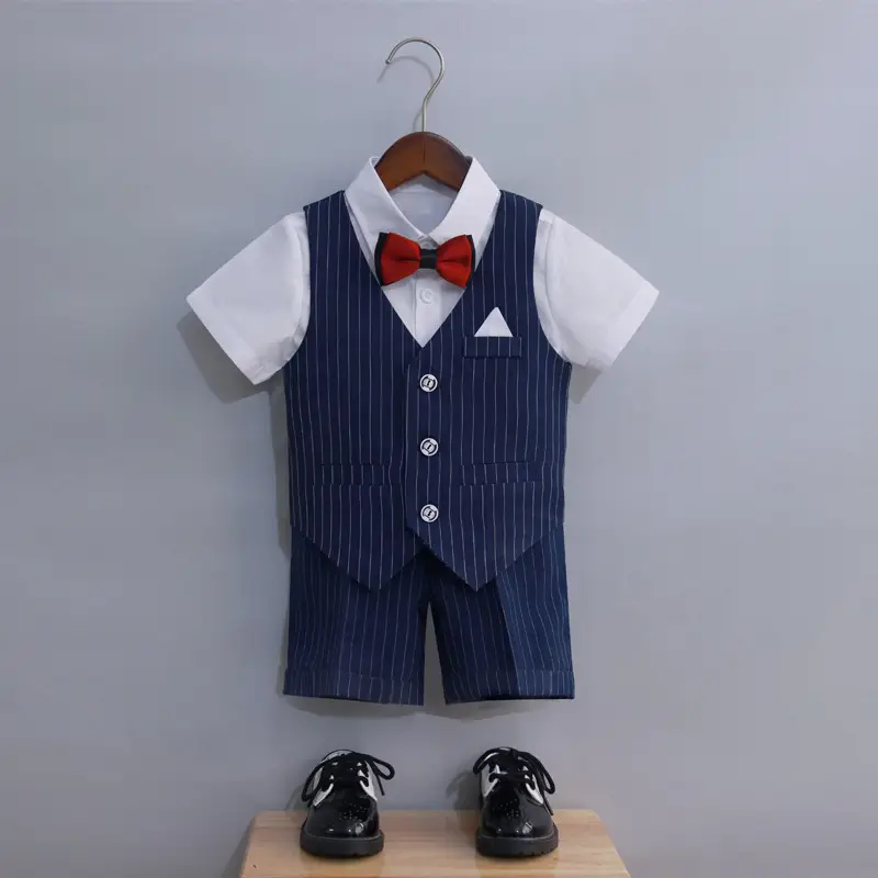Boys Striped Vest Suit Spring Summer New Student Dress — feature 16