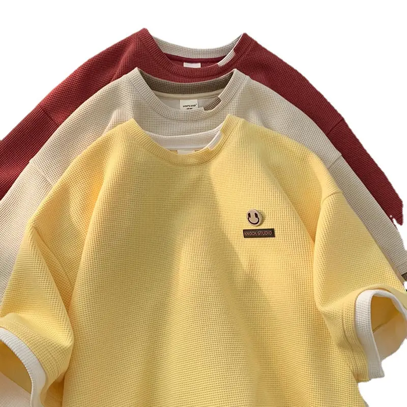Men Waffle Ripped Summer T-Shirt Green Yellow - Image 9