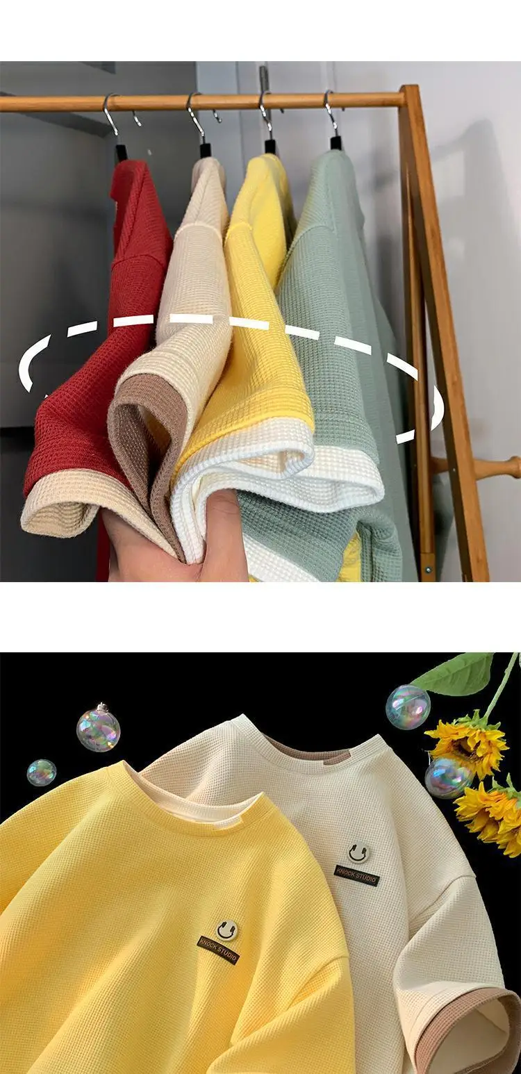 Men Waffle Ripped Summer T-Shirt Green Yellow — feature 2