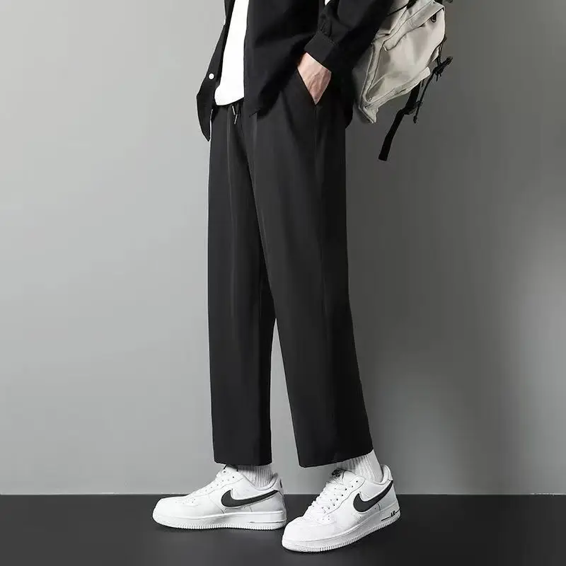 Men's Olive Green Wide Leg Ice Silk Pants - Image 14