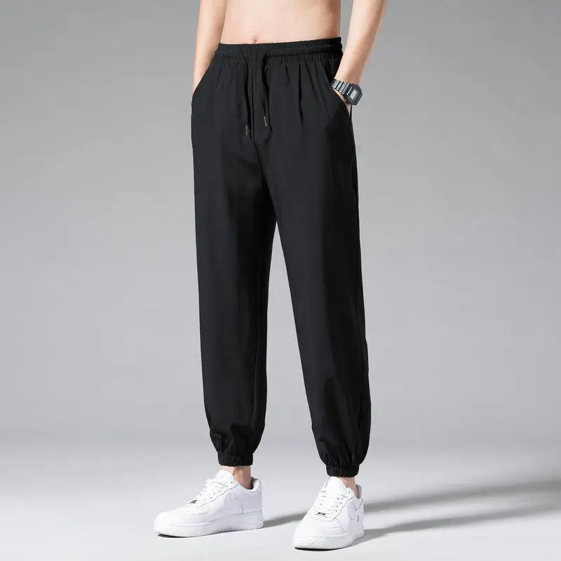Men's Olive Green Wide Leg Ice Silk Pants - Image 6