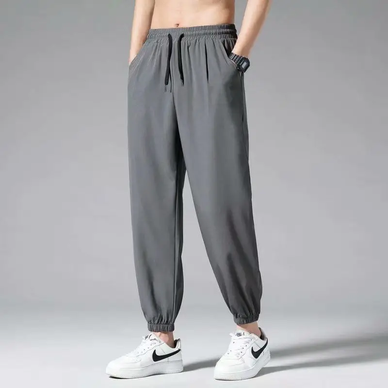 Men's Olive Green Wide Leg Ice Silk Pants - Image 7