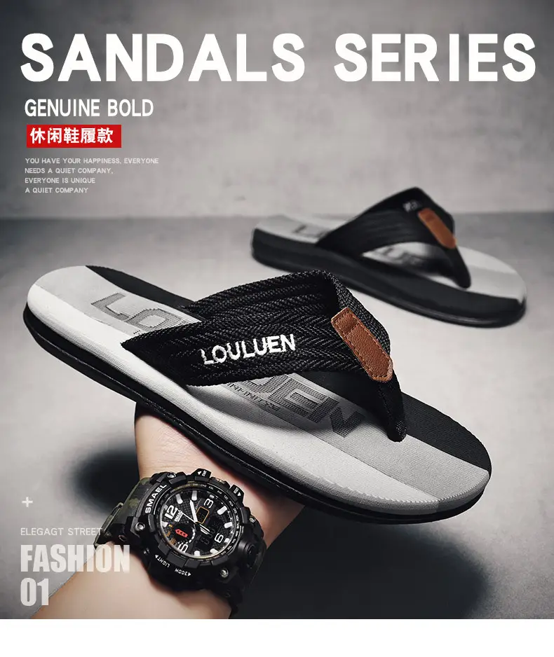 Men's Black & Gray Casual Sandals with Logo — feature 1