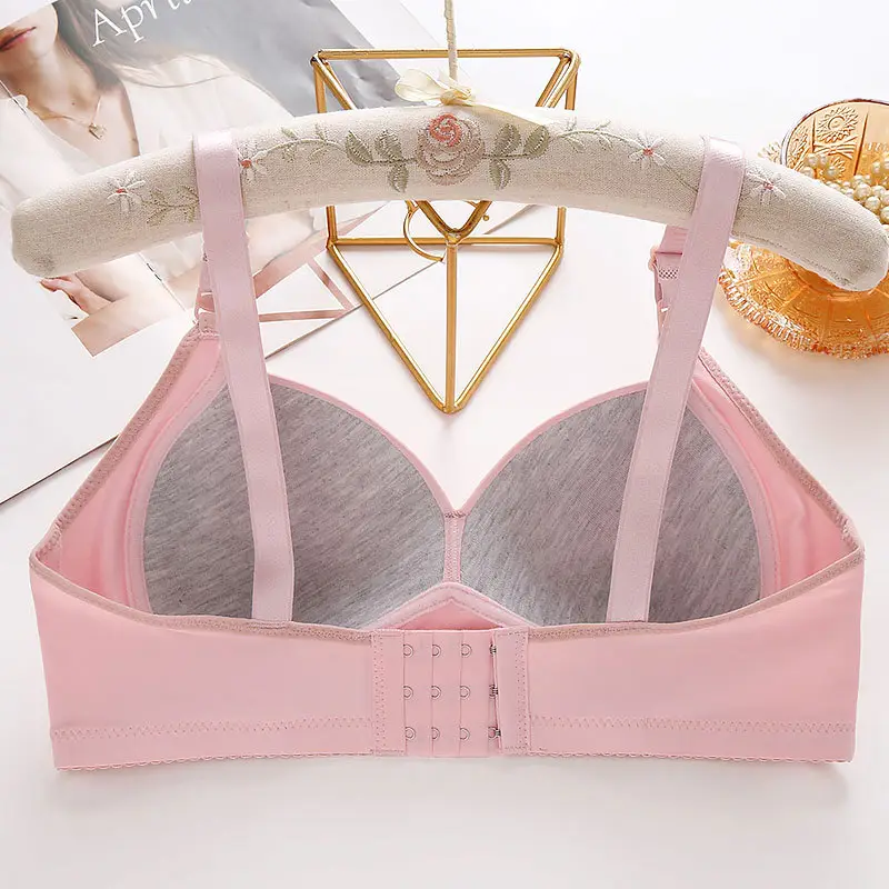 2023 new style large size thin non-rimless gathered underwear upper support adjustable fat mm simple non-magnetic glossy bra