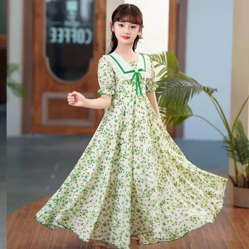 Girls Floral Chiffon Dress Summer Short Sleeve - Image 9