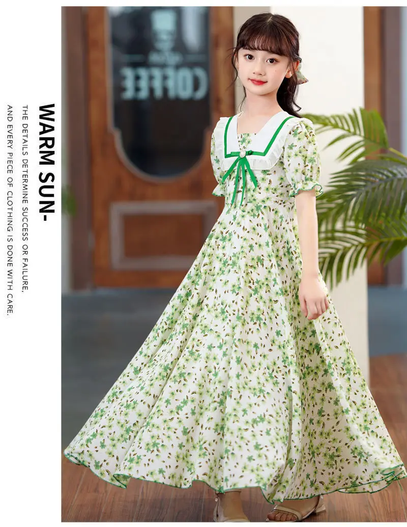Girls Floral Chiffon Dress Summer Short Sleeve — feature 10