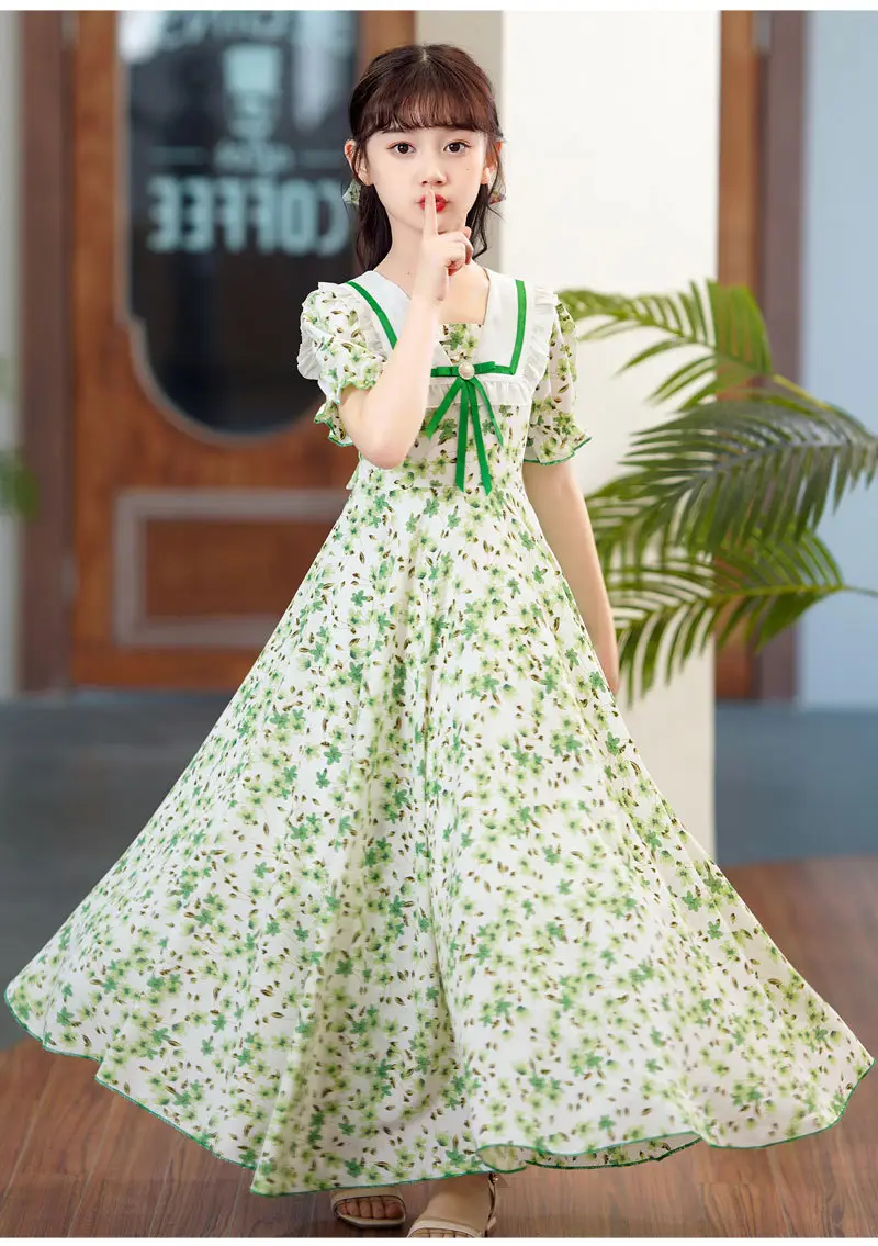 Girls Floral Chiffon Dress Summer Short Sleeve — feature 11