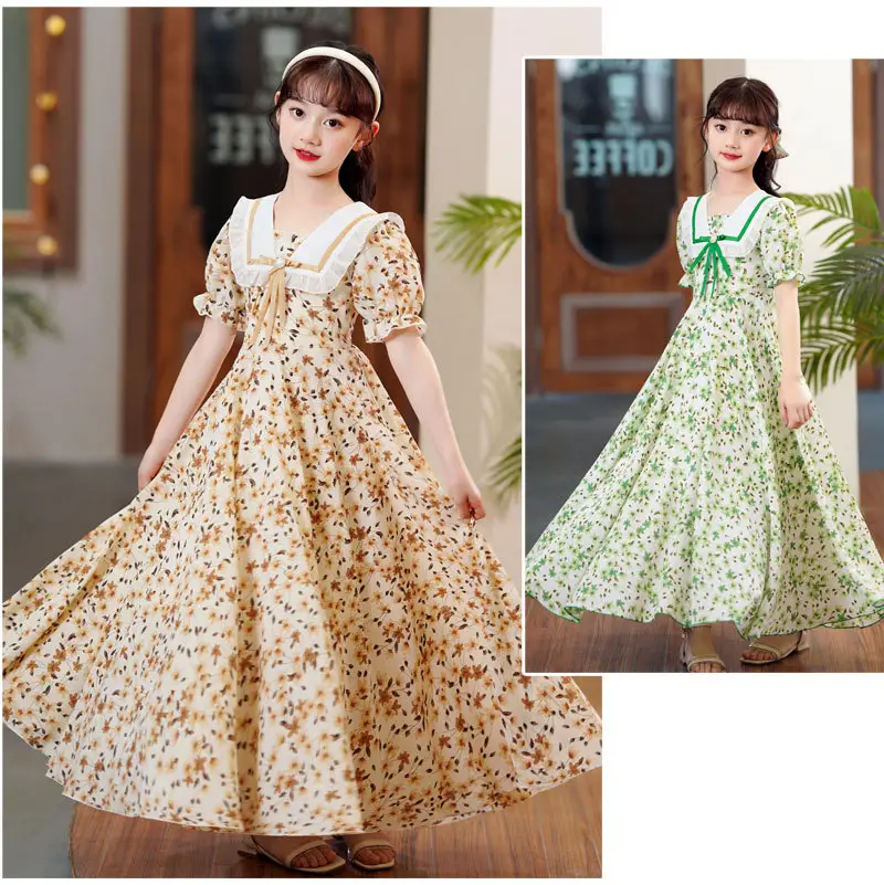 Girls Floral Chiffon Dress Summer Short Sleeve — feature 12