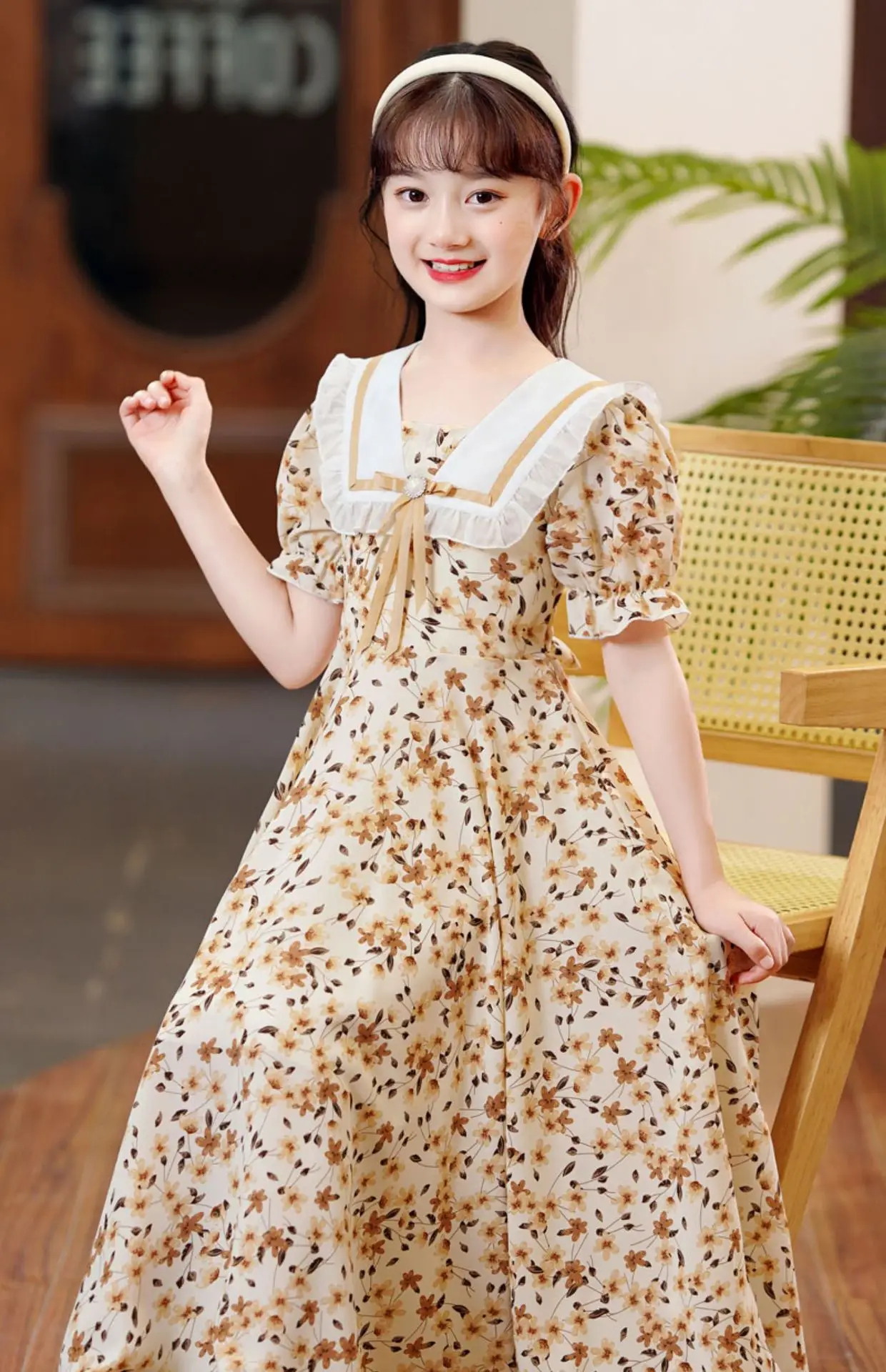 Girls Floral Chiffon Dress Summer Short Sleeve — feature 15