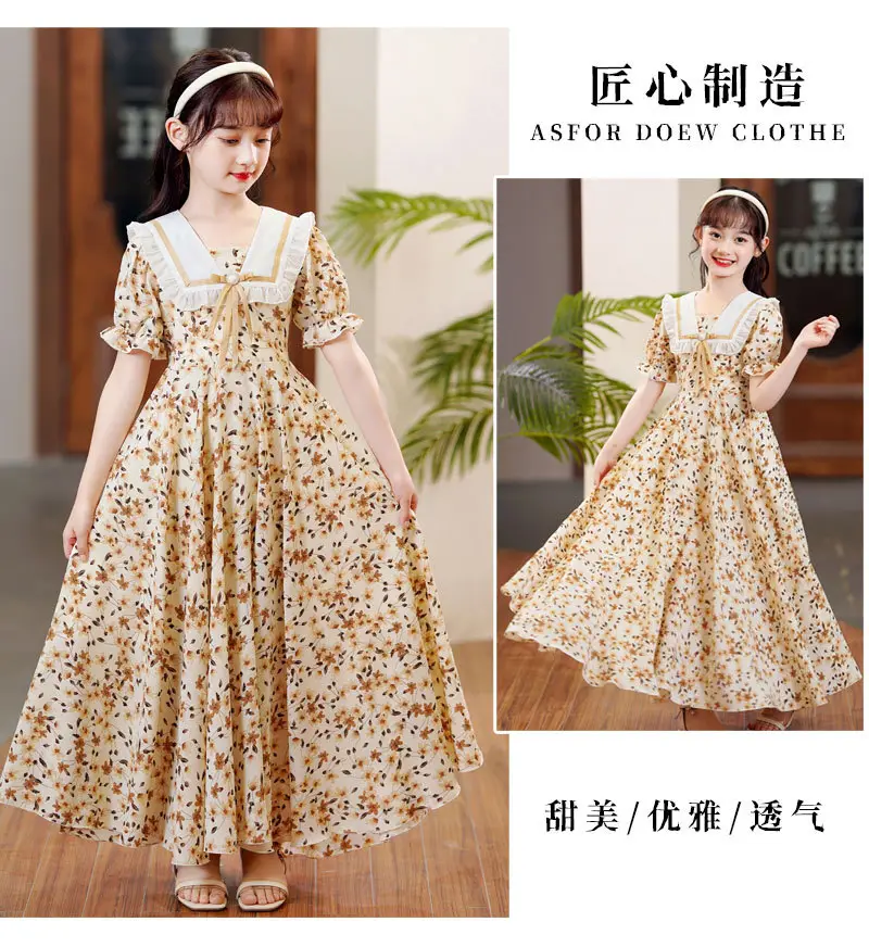 Girls Floral Chiffon Dress Summer Short Sleeve — feature 16