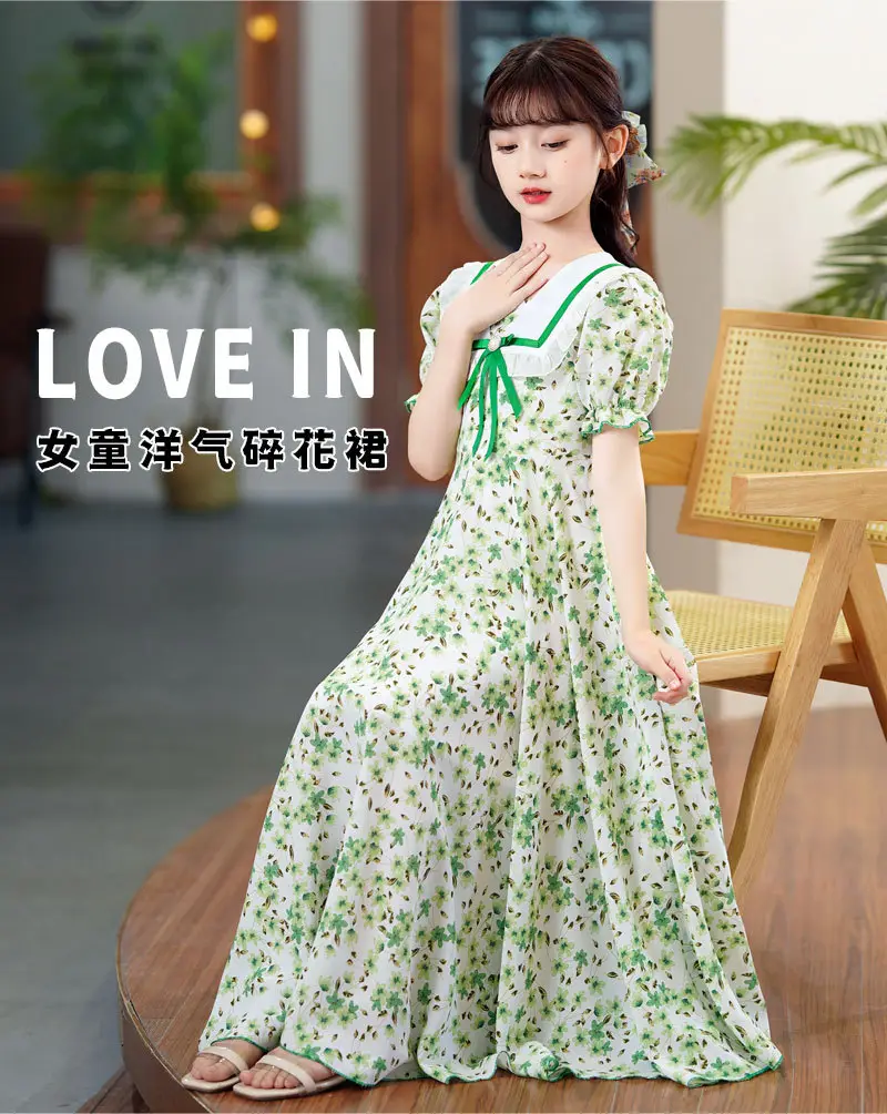 Girls Floral Chiffon Dress Summer Short Sleeve — feature 2