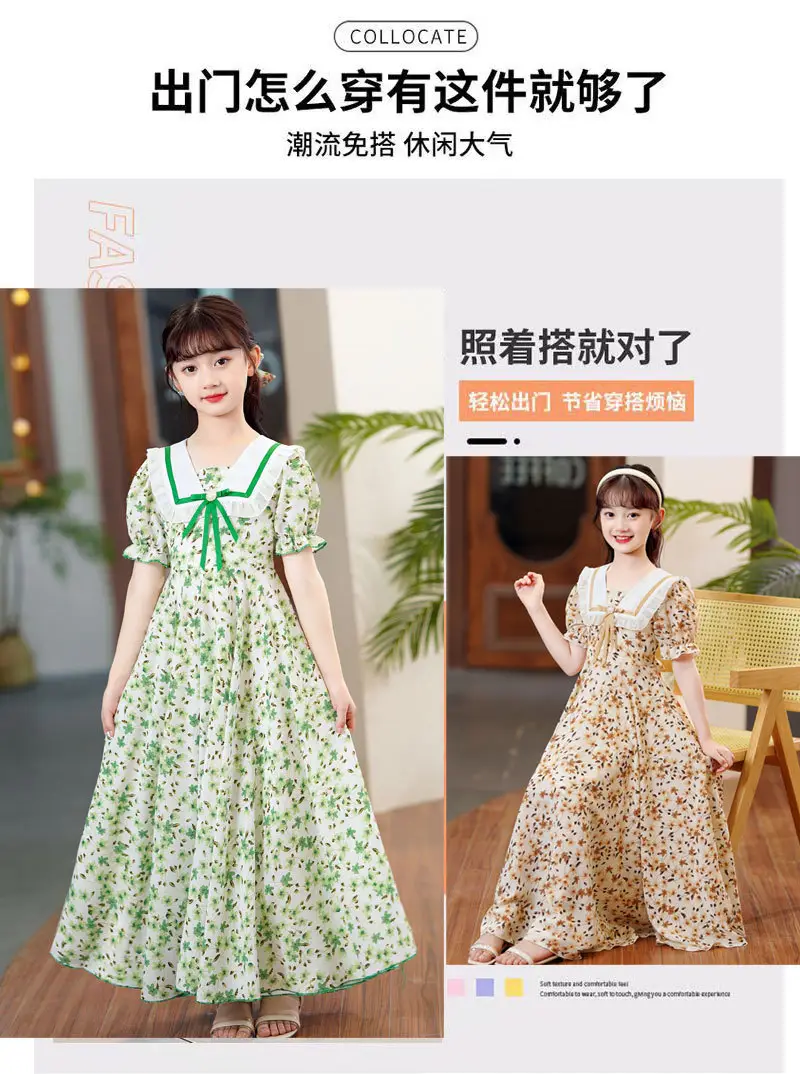 Girls Floral Chiffon Dress Summer Short Sleeve — feature 3