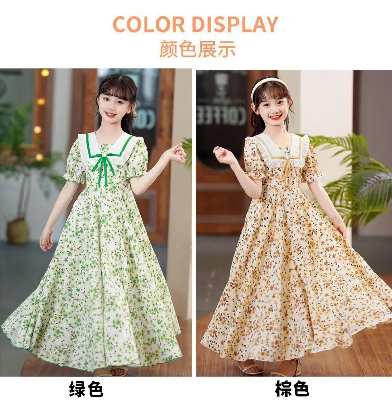 Girls Floral Chiffon Dress Summer Short Sleeve — feature 7