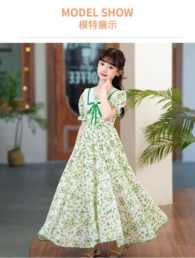 Girls Floral Chiffon Dress Summer Short Sleeve — feature 9