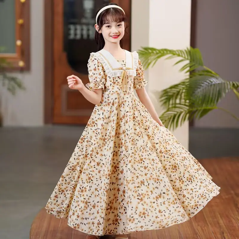 Girls Floral Chiffon Dress Summer Short Sleeve - Image 7