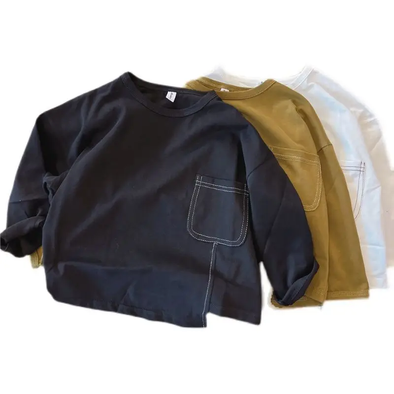 Boys Long Sleeve T-Shirt Olive White Black Cotton Round Neck - Image 8