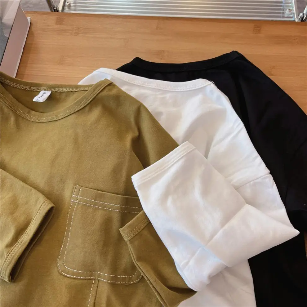 Boys Long Sleeve T-Shirt Olive White Black Cotton Round Neck — feature 1