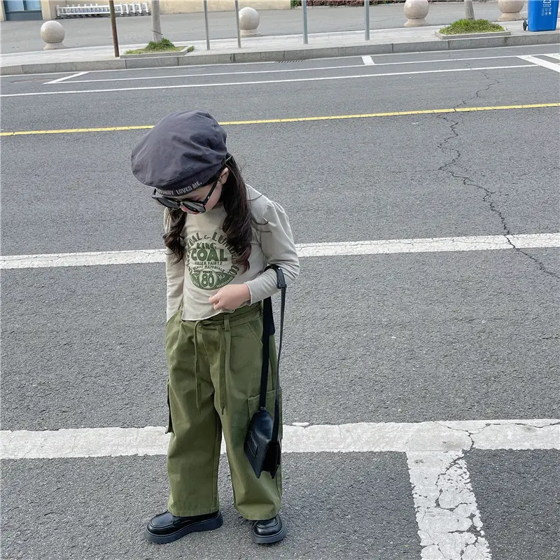 Girls 2Pc Jazz Style Army Green T-Shirt & Overalls Set - Image 3