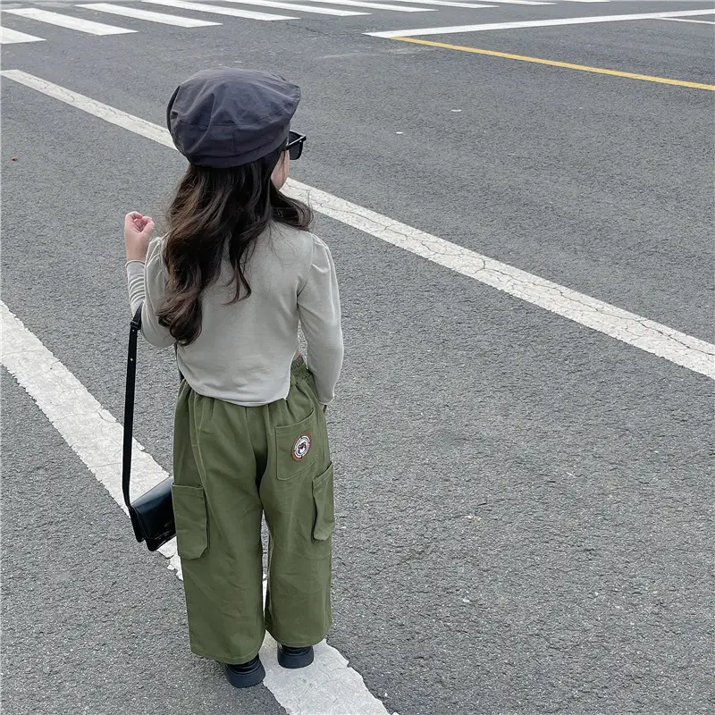 Girls 2Pc Jazz Style Army Green T-Shirt & Overalls Set - Image 4