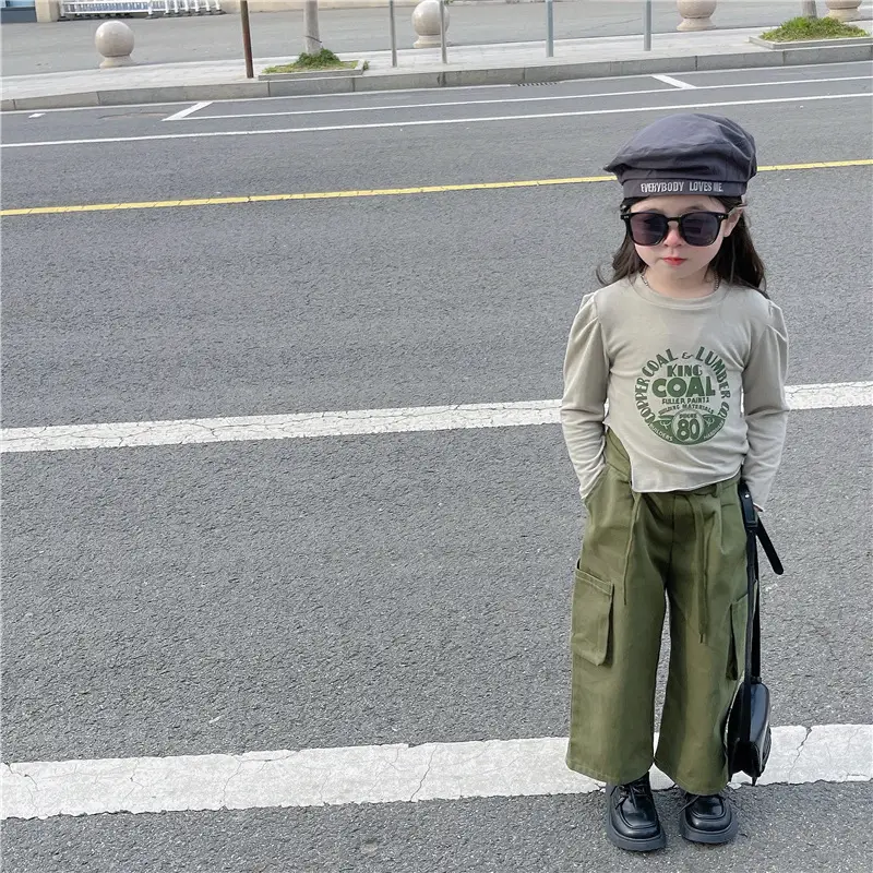 Girls 2Pc Jazz Style Army Green T-Shirt & Overalls Set — feature 6