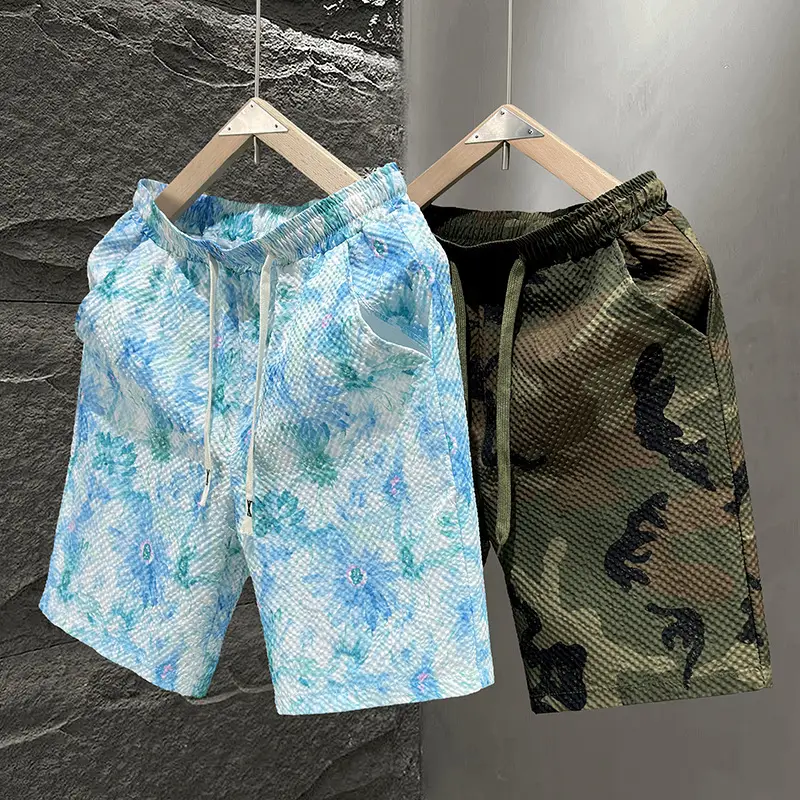 Men Blue Printed Camo Shorts Summer Casual Running Shorts - Image 3