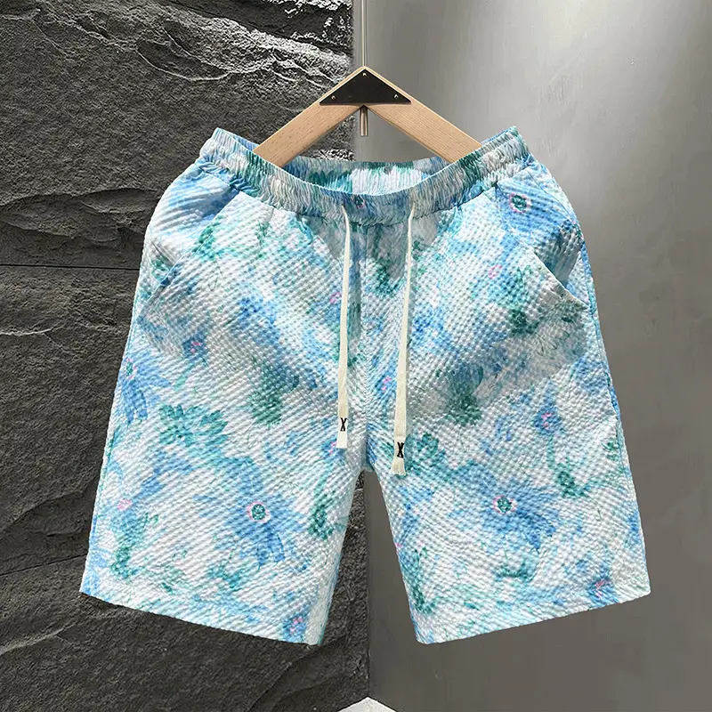 Men Blue Printed Camo Shorts Summer Casual Running Shorts - Image 5