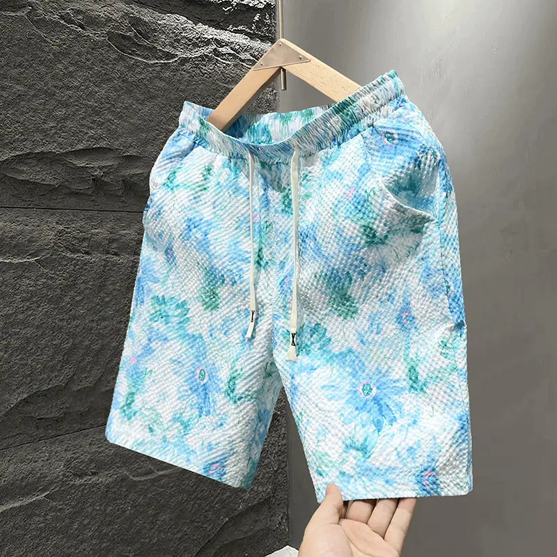 Men Blue Printed Camo Shorts Summer Casual Running Shorts - Image 6